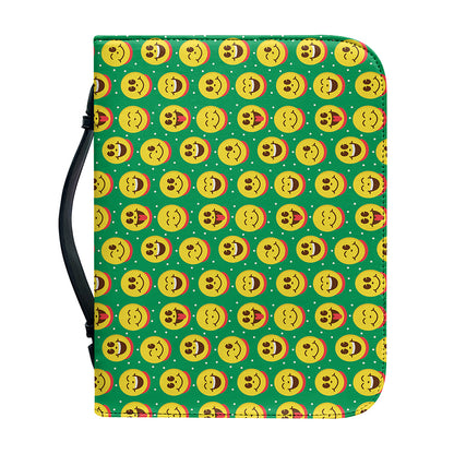 Cute Christmas Emoji Pattern Print Leather Bible Cover
