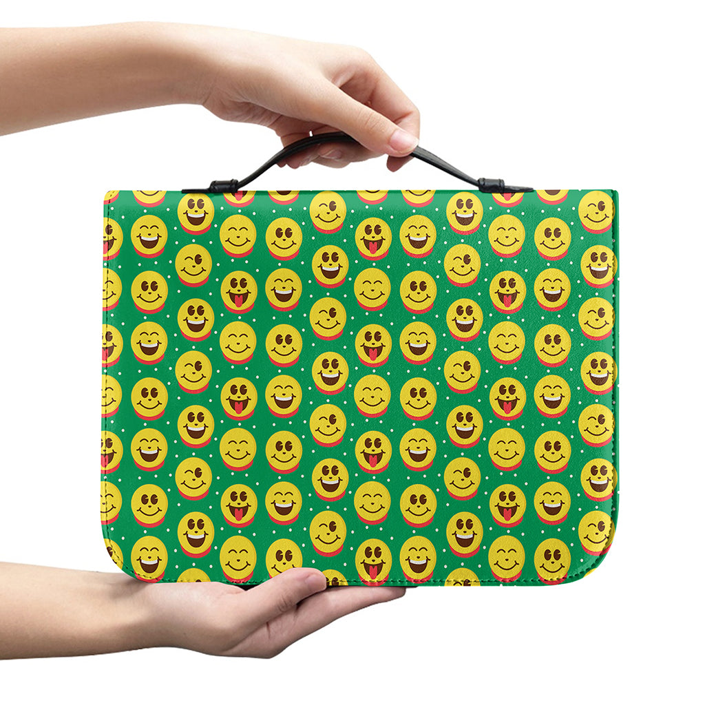 Cute Christmas Emoji Pattern Print Leather Bible Cover