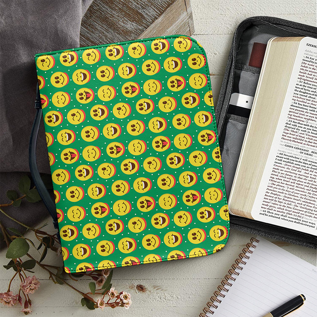 Cute Christmas Emoji Pattern Print Leather Bible Cover