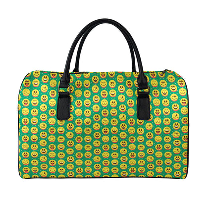 Cute Christmas Emoji Pattern Print Leather Duffle Bag