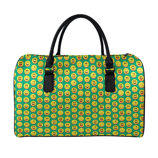 Cute Christmas Emoji Pattern Print Leather Duffle Bag