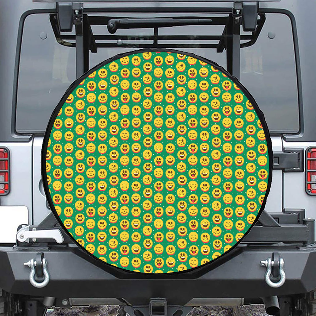 Cute Christmas Emoji Pattern Print Leather Spare Tire Cover