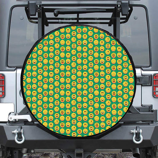 Cute Christmas Emoji Pattern Print Leather Spare Tire Cover
