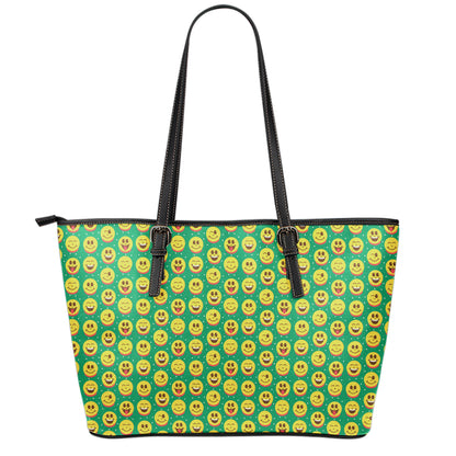 Cute Christmas Emoji Pattern Print Leather Tote Bag