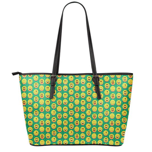 Cute Christmas Emoji Pattern Print Leather Tote Bag