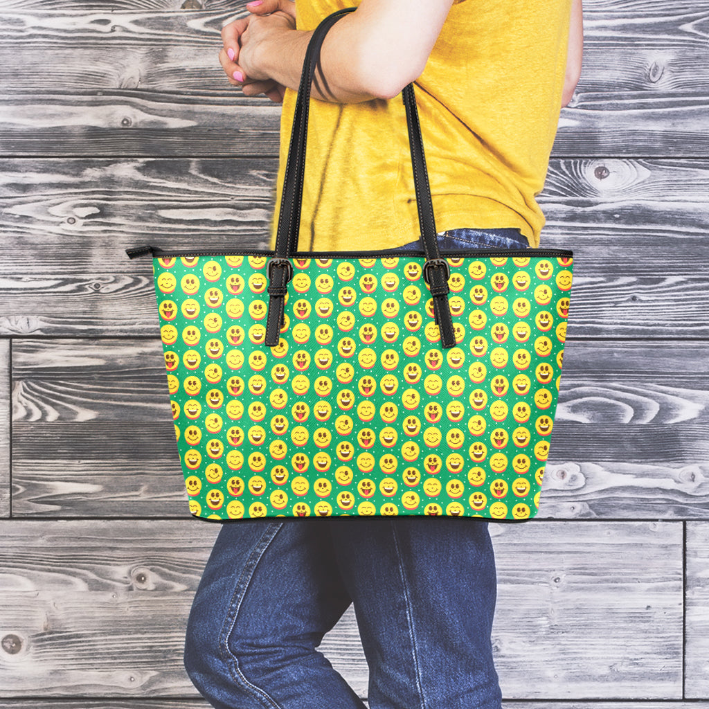 Cute Christmas Emoji Pattern Print Leather Tote Bag