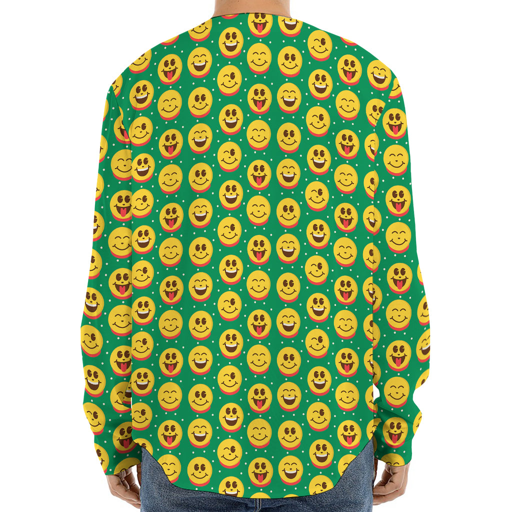 Cute Christmas Emoji Pattern Print Long Sleeve Baseball Jersey