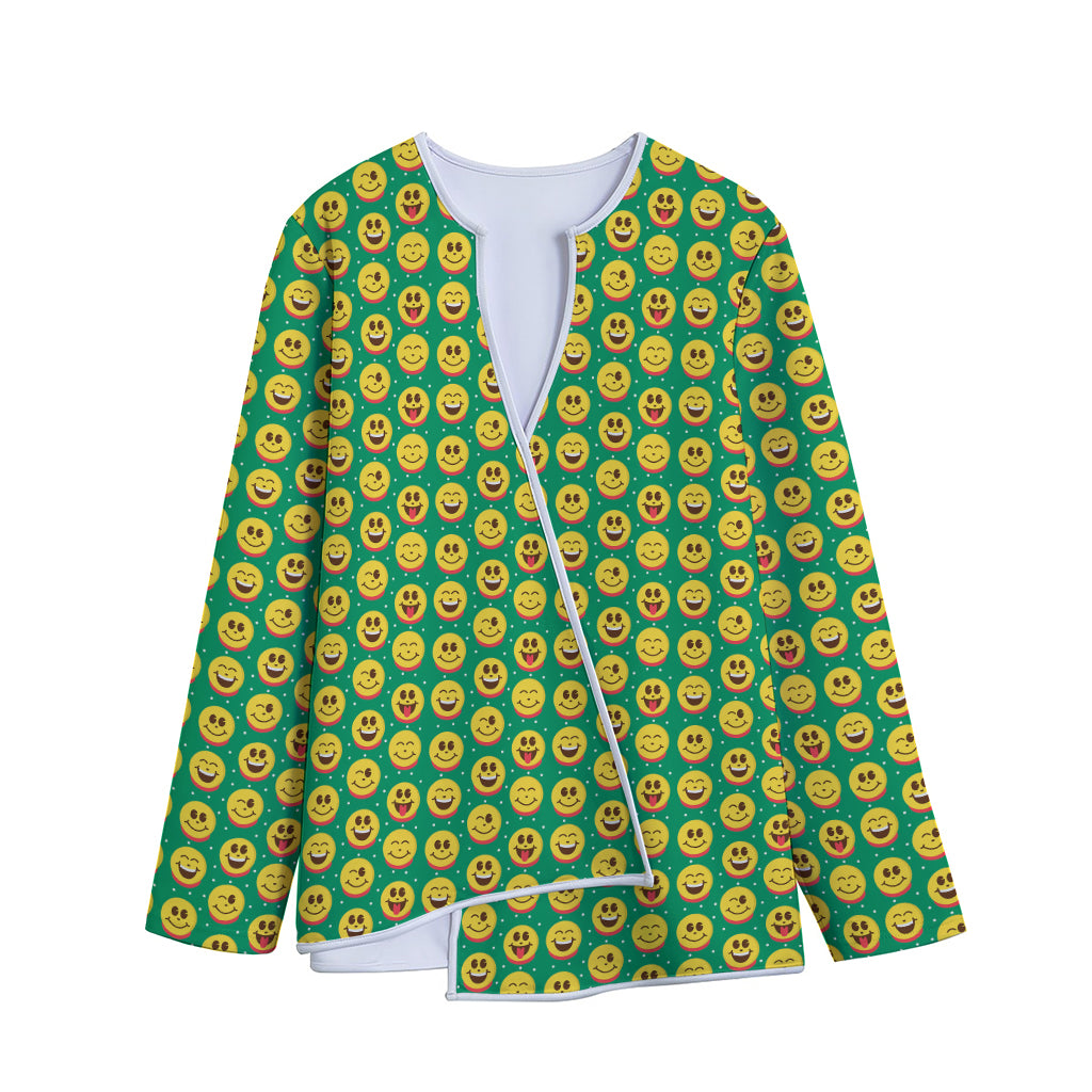 Cute Christmas Emoji Pattern Print Long Sleeve Short Coat