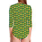 Cute Christmas Emoji Pattern Print Long Sleeve Swimsuit