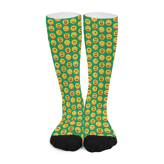 Cute Christmas Emoji Pattern Print Long Socks