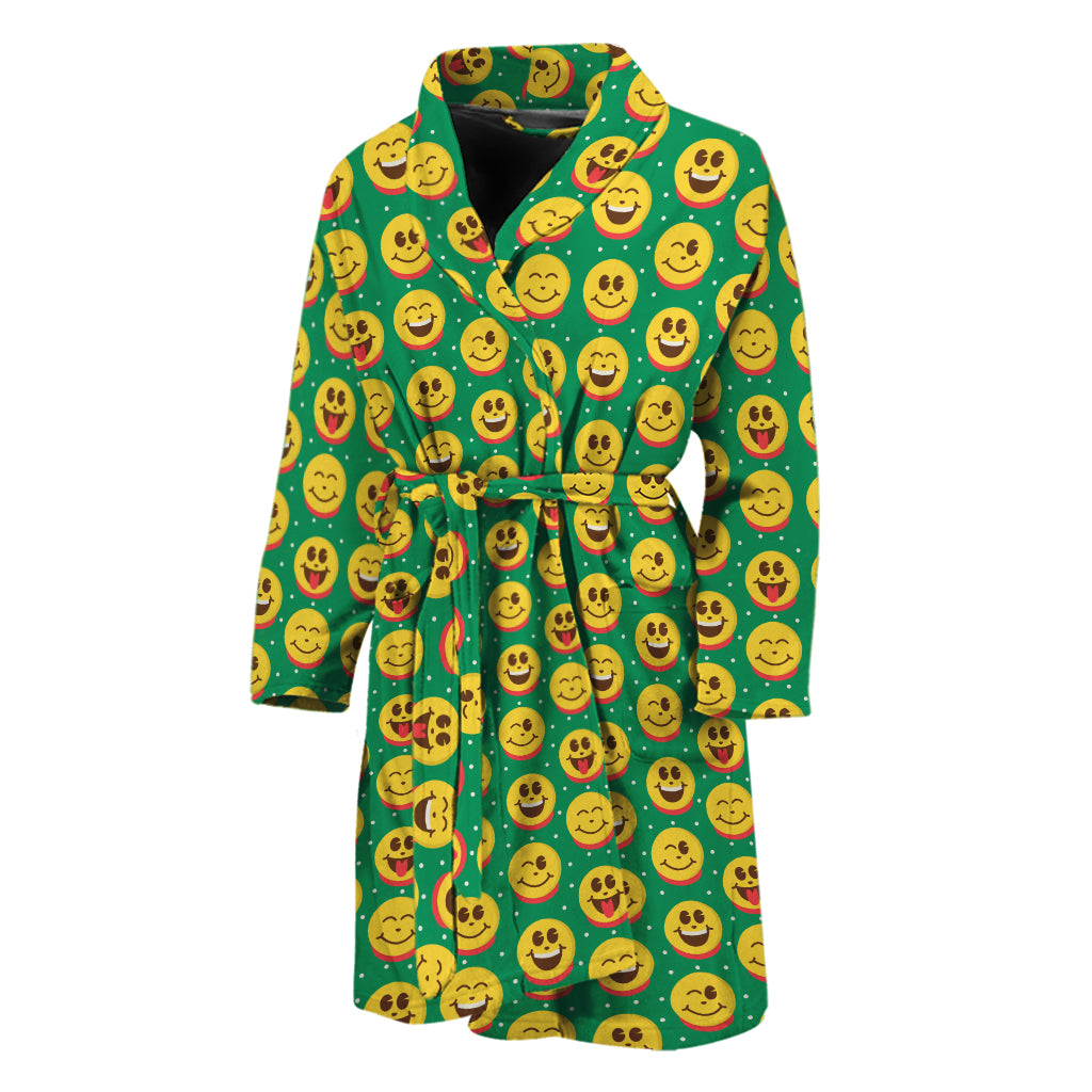 Cute Christmas Emoji Pattern Print Men's Bathrobe