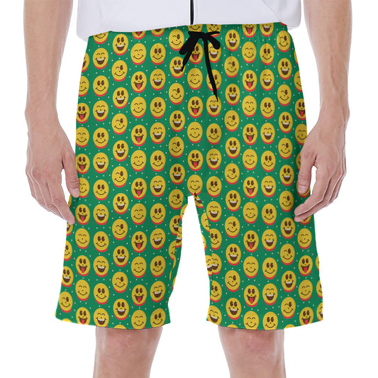 Cute Christmas Emoji Pattern Print Men's Beach Shorts