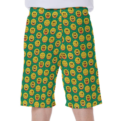 Cute Christmas Emoji Pattern Print Men's Beach Shorts