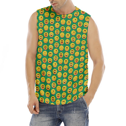 Cute Christmas Emoji Pattern Print Men's Fitness Tank Top