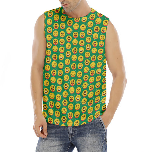 Cute Christmas Emoji Pattern Print Men's Fitness Tank Top