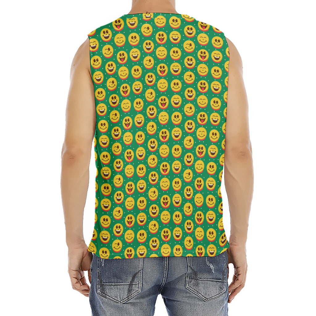 Cute Christmas Emoji Pattern Print Men's Fitness Tank Top