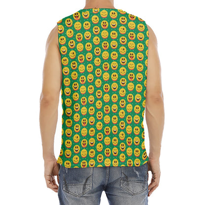 Cute Christmas Emoji Pattern Print Men's Fitness Tank Top