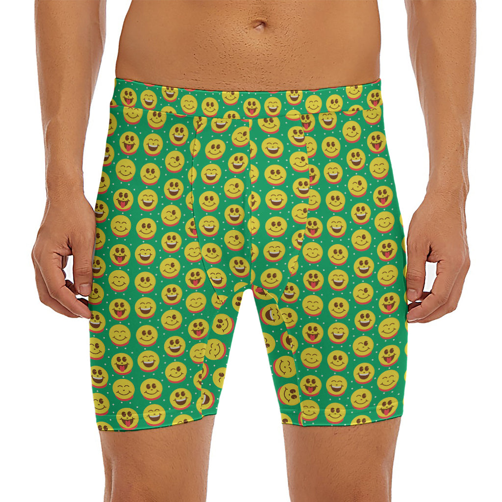 Cute Christmas Emoji Pattern Print Men's Long Boxer Briefs