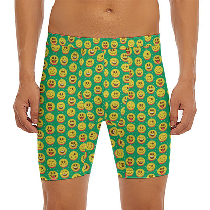 Cute Christmas Emoji Pattern Print Men's Long Boxer Briefs