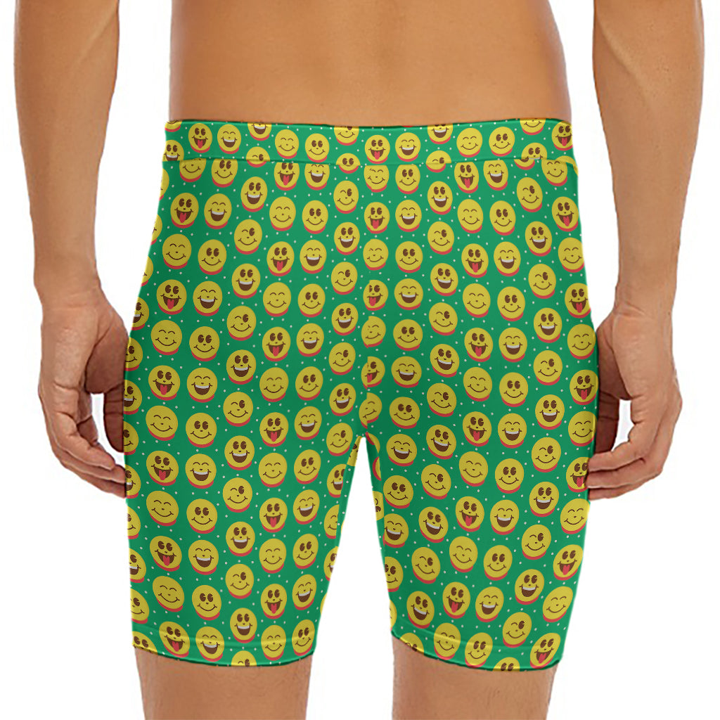 Cute Christmas Emoji Pattern Print Men's Long Boxer Briefs