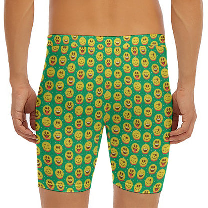 Cute Christmas Emoji Pattern Print Men's Long Boxer Briefs