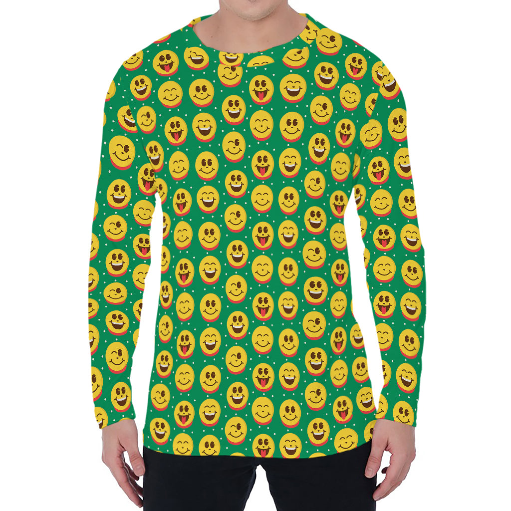 Cute Christmas Emoji Pattern Print Men's Long Sleeve T-Shirt