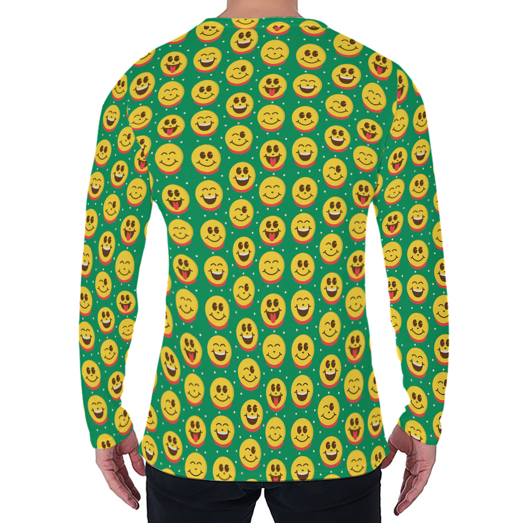 Cute Christmas Emoji Pattern Print Men's Long Sleeve T-Shirt