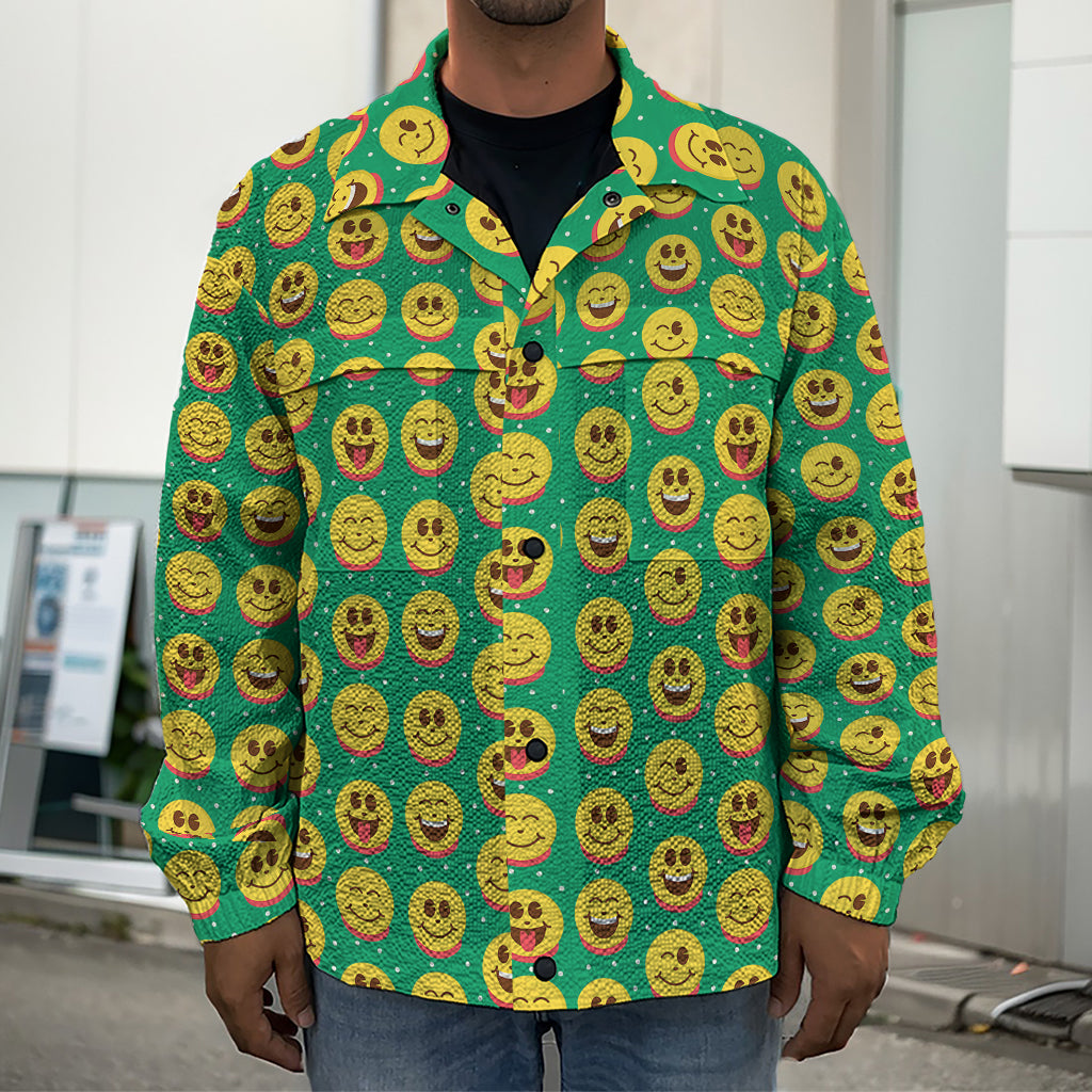 Cute Christmas Emoji Pattern Print Men's Shirt Jacket