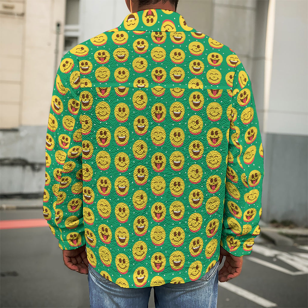 Cute Christmas Emoji Pattern Print Men's Shirt Jacket