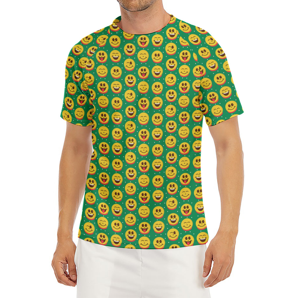 Cute Christmas Emoji Pattern Print Men's Short Sleeve Rash Guard
