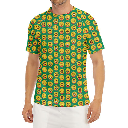 Cute Christmas Emoji Pattern Print Men's Short Sleeve Rash Guard