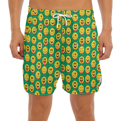 Cute Christmas Emoji Pattern Print Men's Split Running Shorts