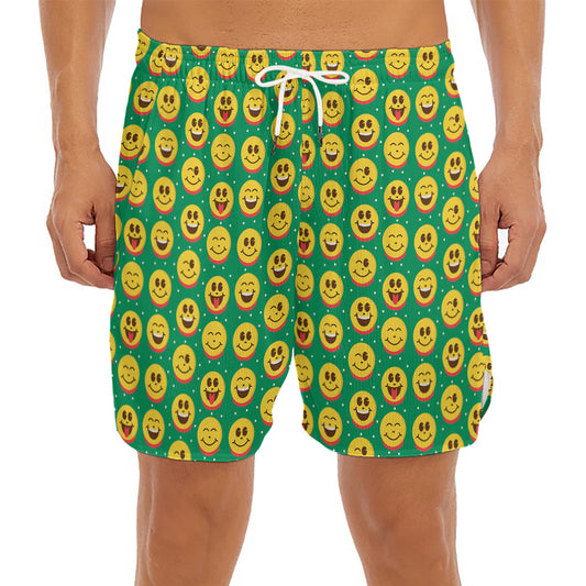 Cute Christmas Emoji Pattern Print Men's Split Running Shorts
