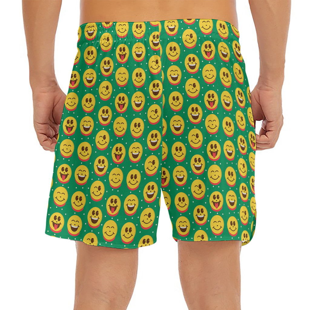 Cute Christmas Emoji Pattern Print Men's Split Running Shorts
