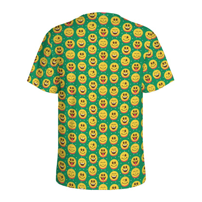 Cute Christmas Emoji Pattern Print Men's Sports T-Shirt