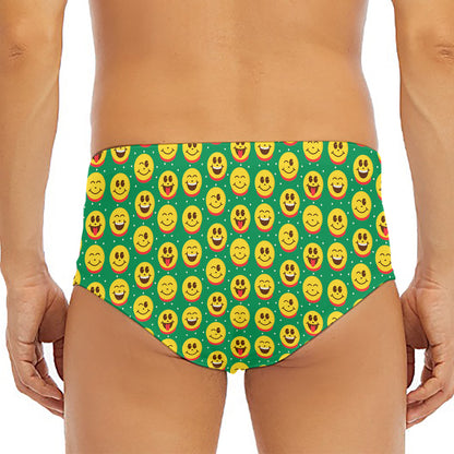 Cute Christmas Emoji Pattern Print Men's Triangle Swim Briefs