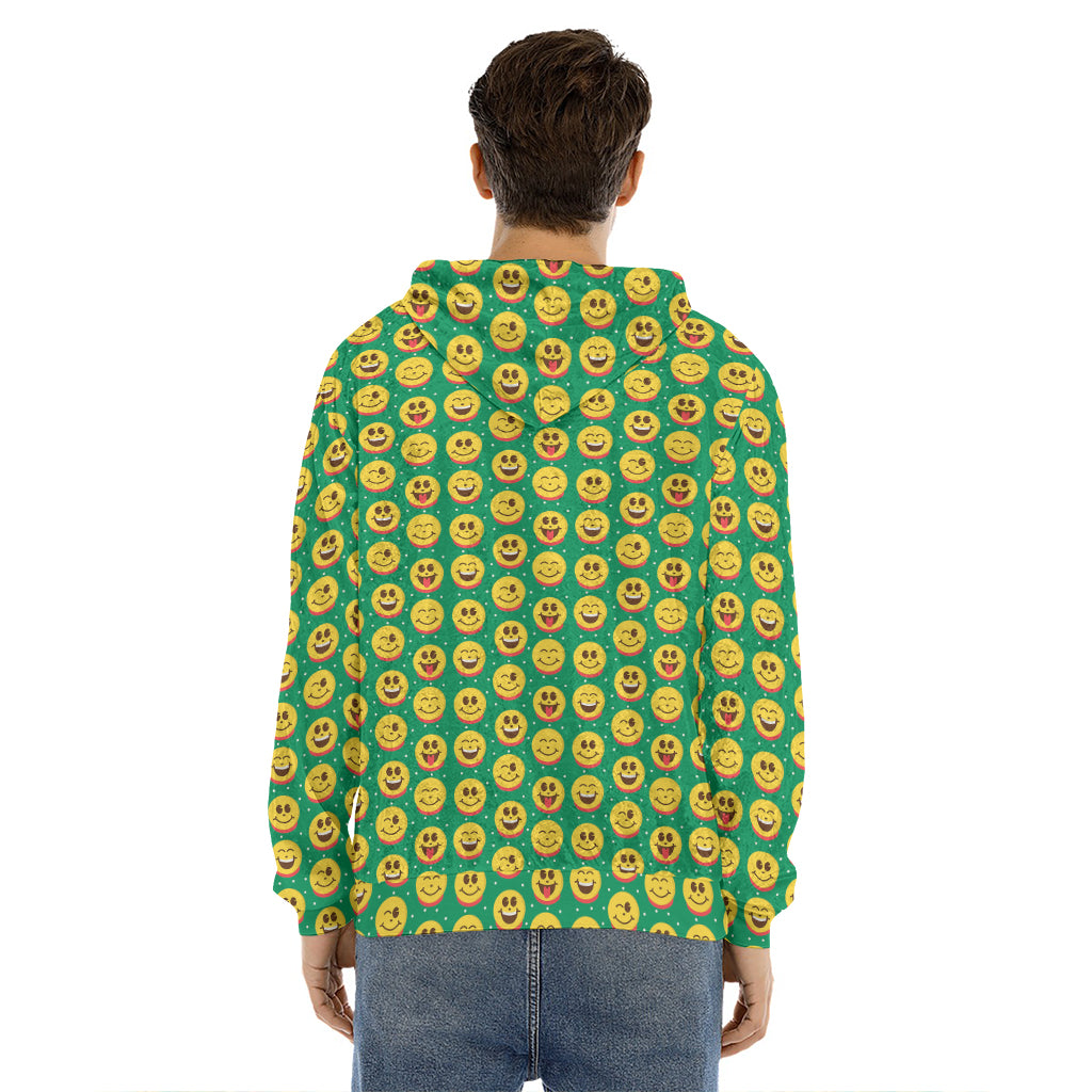Cute Christmas Emoji Pattern Print Men's Velvet Pullover Hoodie