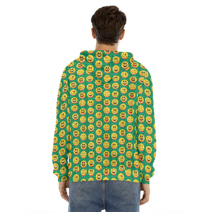 Cute Christmas Emoji Pattern Print Men's Velvet Pullover Hoodie
