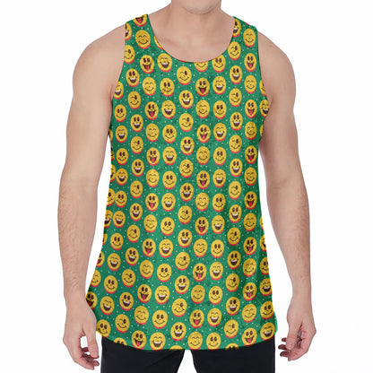 Cute Christmas Emoji Pattern Print Men's Velvet Tank Top