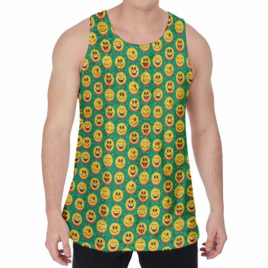 Cute Christmas Emoji Pattern Print Men's Velvet Tank Top