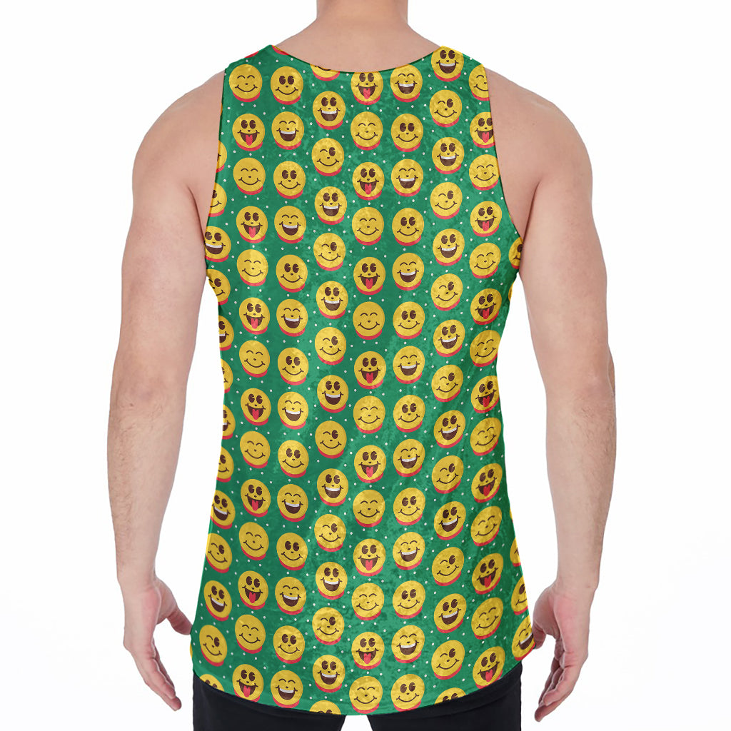 Cute Christmas Emoji Pattern Print Men's Velvet Tank Top