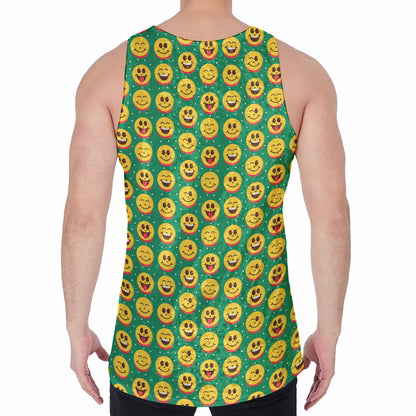 Cute Christmas Emoji Pattern Print Men's Velvet Tank Top