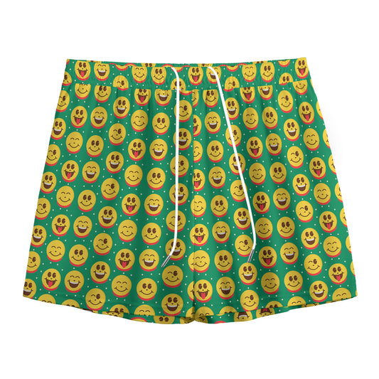 Cute Christmas Emoji Pattern Print Mesh Shorts