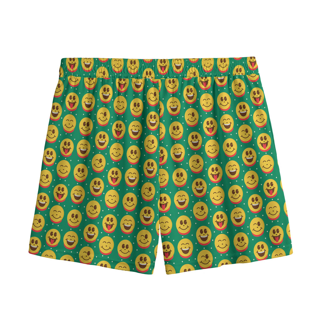 Cute Christmas Emoji Pattern Print Mesh Shorts