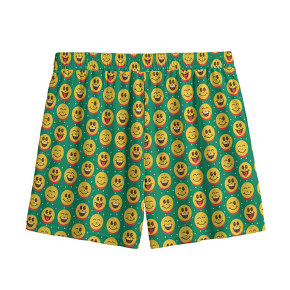 Cute Christmas Emoji Pattern Print Mesh Shorts