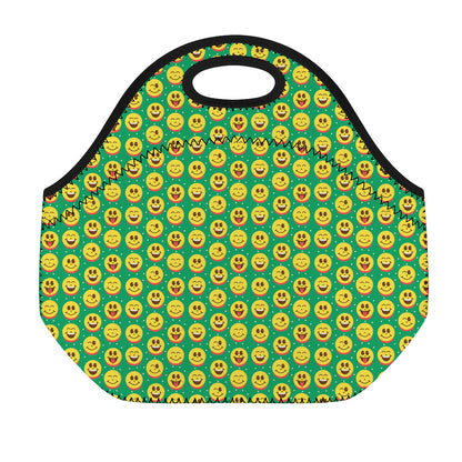 Cute Christmas Emoji Pattern Print Neoprene Lunch Bag
