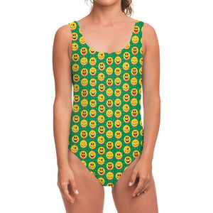 Cute Christmas Emoji Pattern Print One Piece Swimsuit