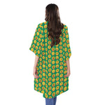 Cute Christmas Emoji Pattern Print Open Front Beach Cover Up