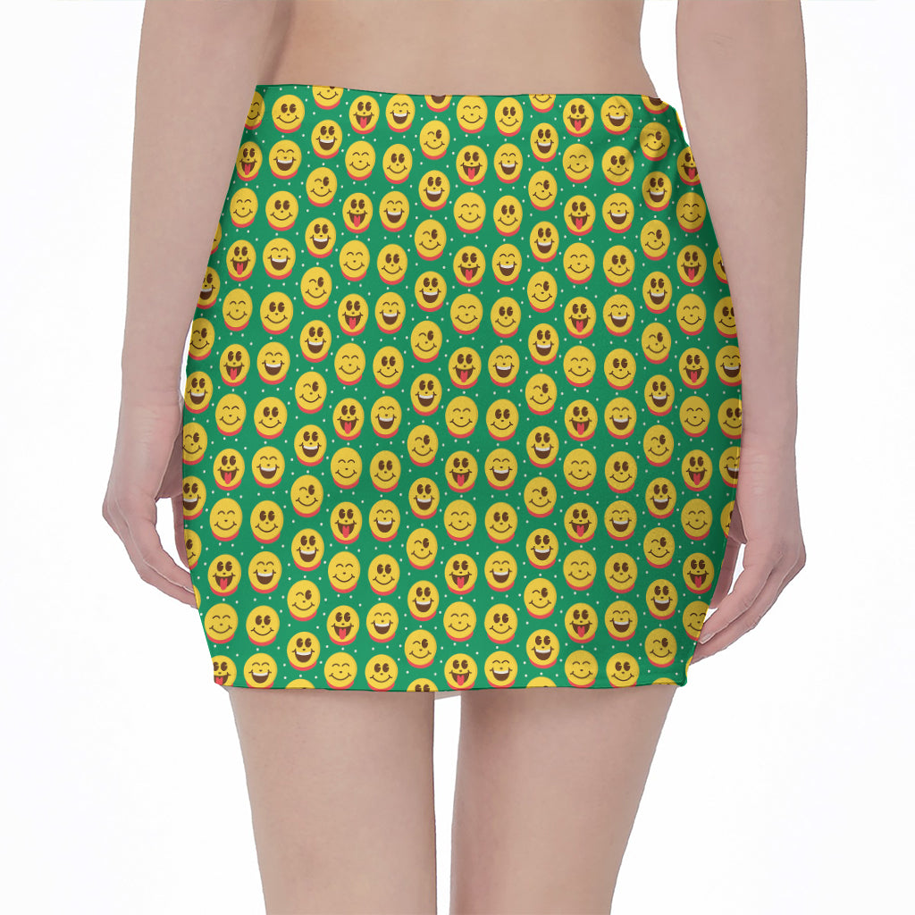 Cute Christmas Emoji Pattern Print Pencil Mini Skirt