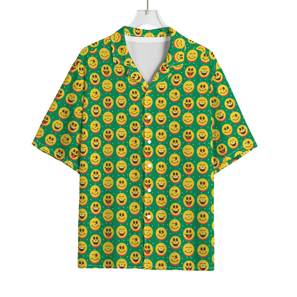 Cute Christmas Emoji Pattern Print Rayon Hawaiian Shirt